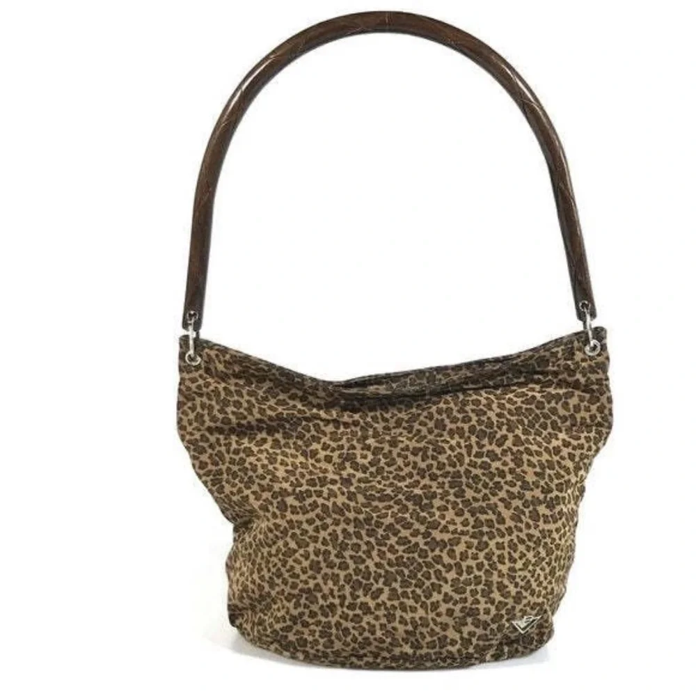 Bottega Veneta Cheetah Print Hobo Nylon Unstructured Shoulder Looping Bucket Bag